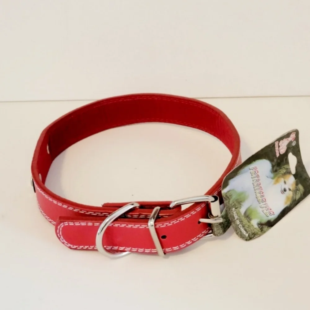 Dog collar adjustable red and silver NWT